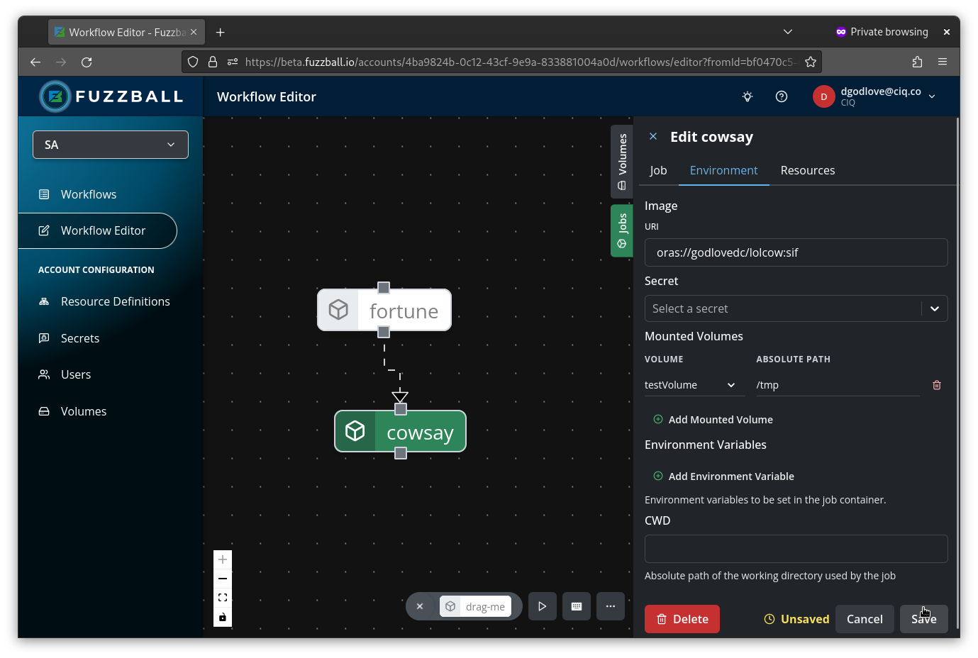 cowsay job environment configuration