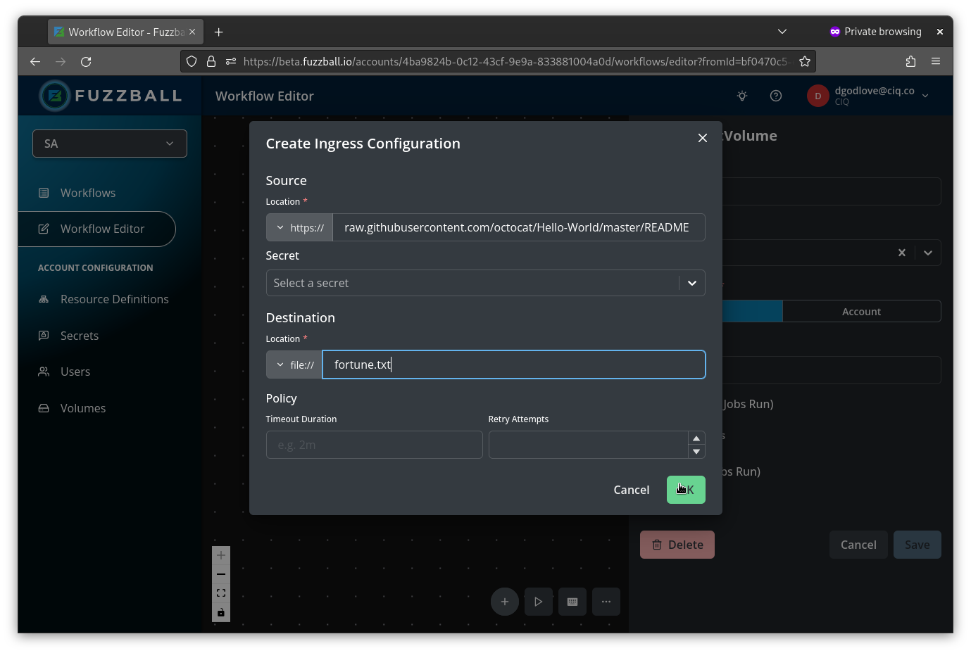 configuring ingress from github