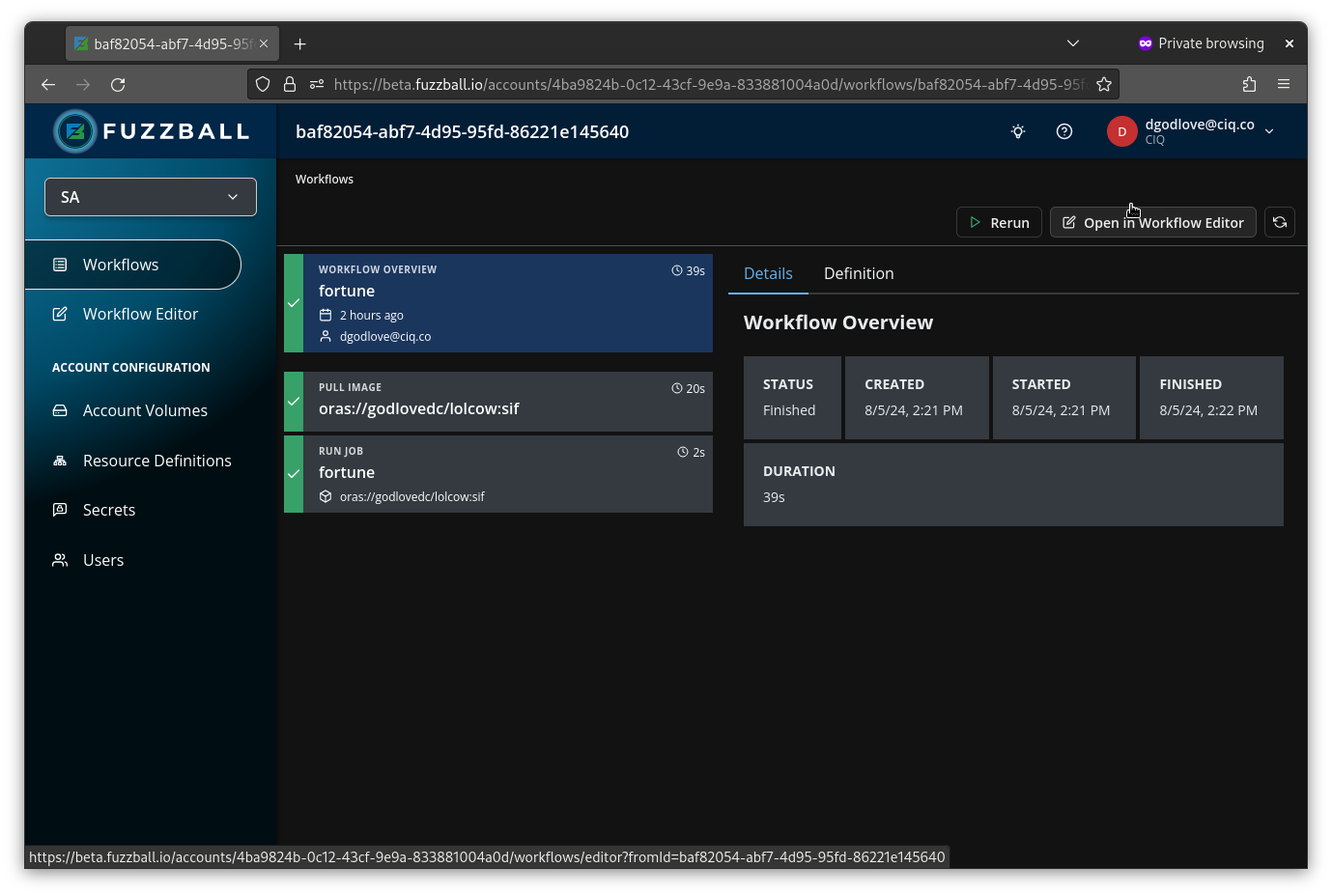 workflow dashboard with open in workflow editor button highlighted