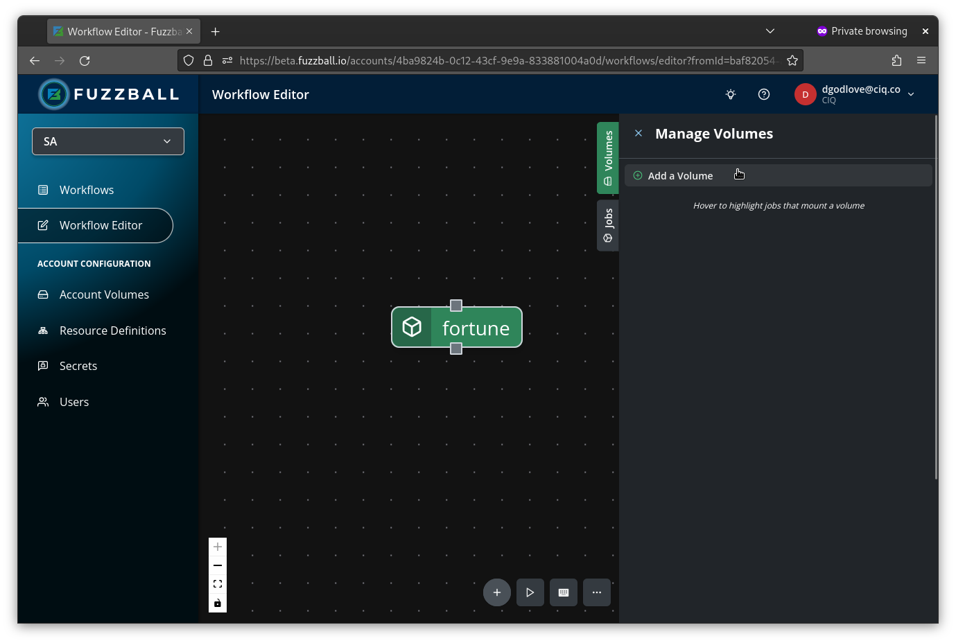 volumes tab on job config menu