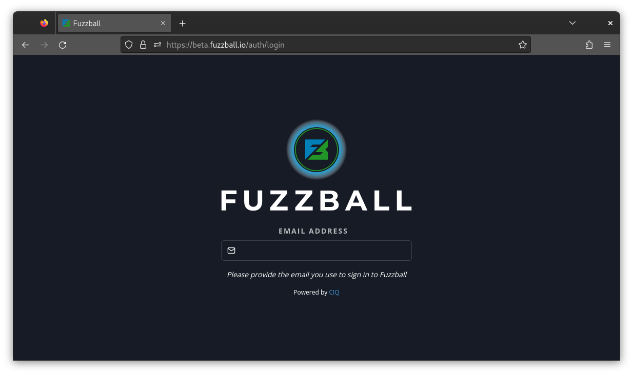 Fuzzball cloud instance sign-on page