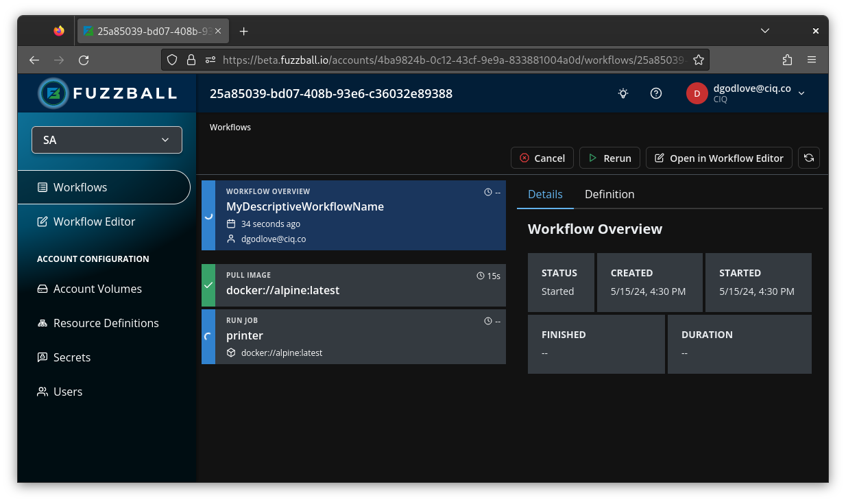 Fuzzball workflow status page