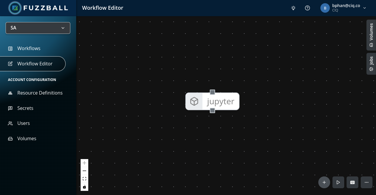 Fuzzball workflow editor with jupyter