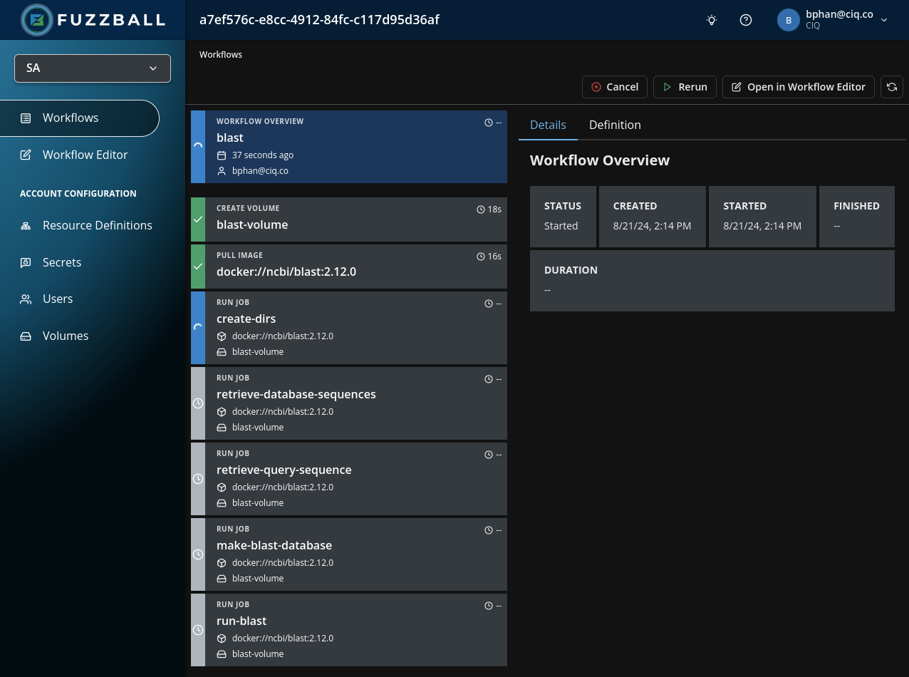 Fuzzball workflow status page