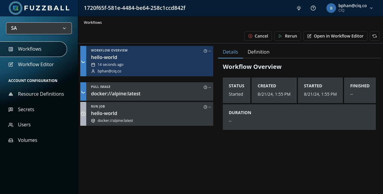 Fuzzball workflow status page