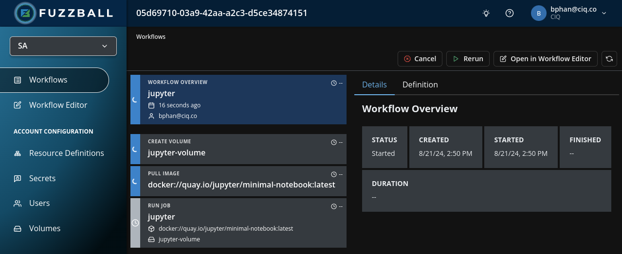 Fuzzball workflow status page