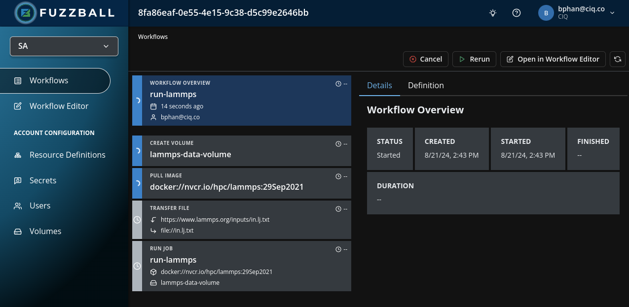 Fuzzball workflow status page