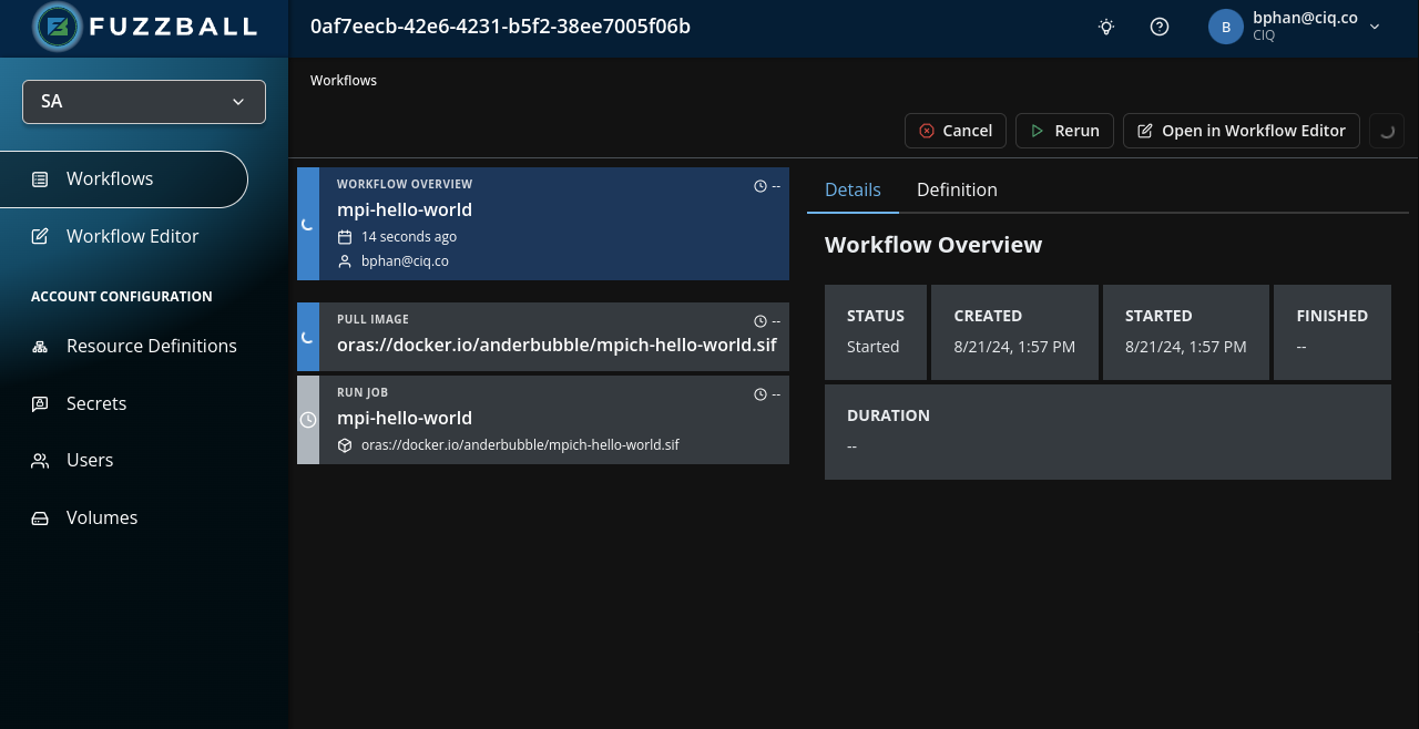 Fuzzball workflow status page