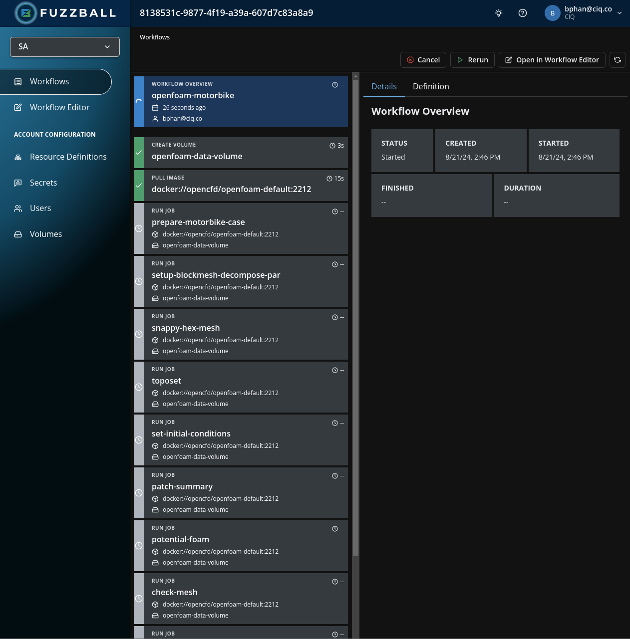 Fuzzball workflow status page